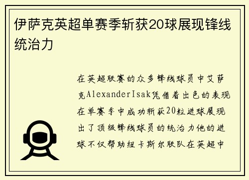 伊萨克英超单赛季斩获20球展现锋线统治力 伊萨克英超单赛季斩获20球展现锋线统治力